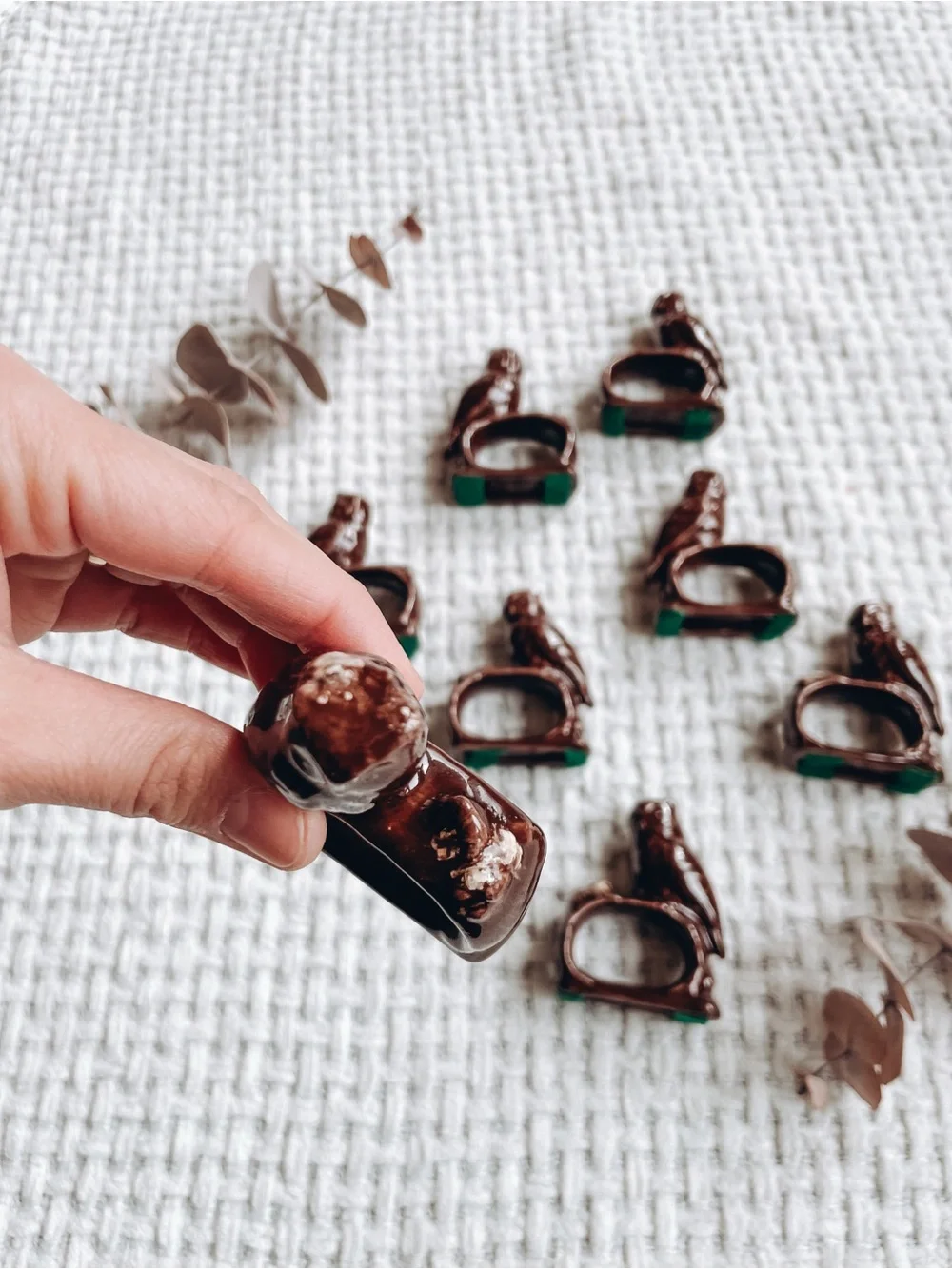 Set of 8 Ceramic Owl Napkin Rings